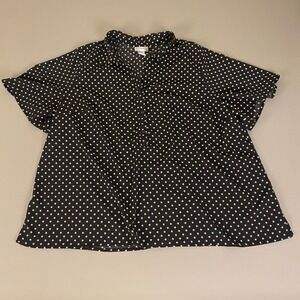 Catherines Star Print Button Down Shirt  Plus Size 1X Black Short‎ Sleeve Blouse